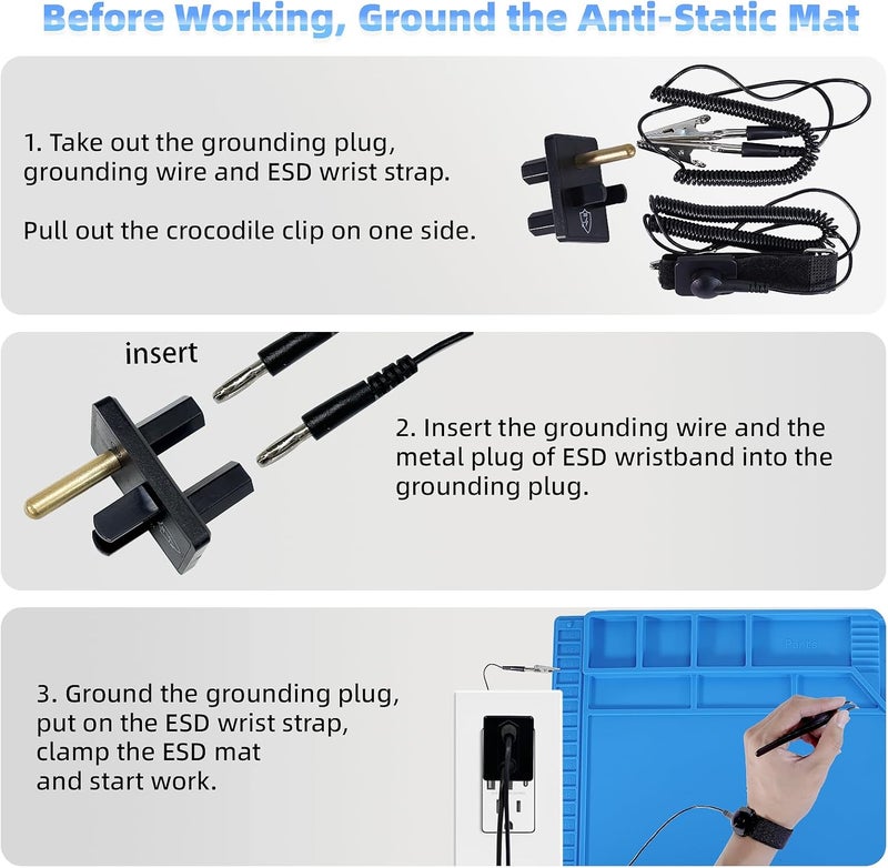 Kaisi Large Anti Static Mat with Grounding Accessories,Heat Resistant Silicone Soldering Mat,Magnetic Work ESD Pad for pc building, Electronics, Laptop, Cellphone Repair Soldering 21.6" x 16.9" - Image 4